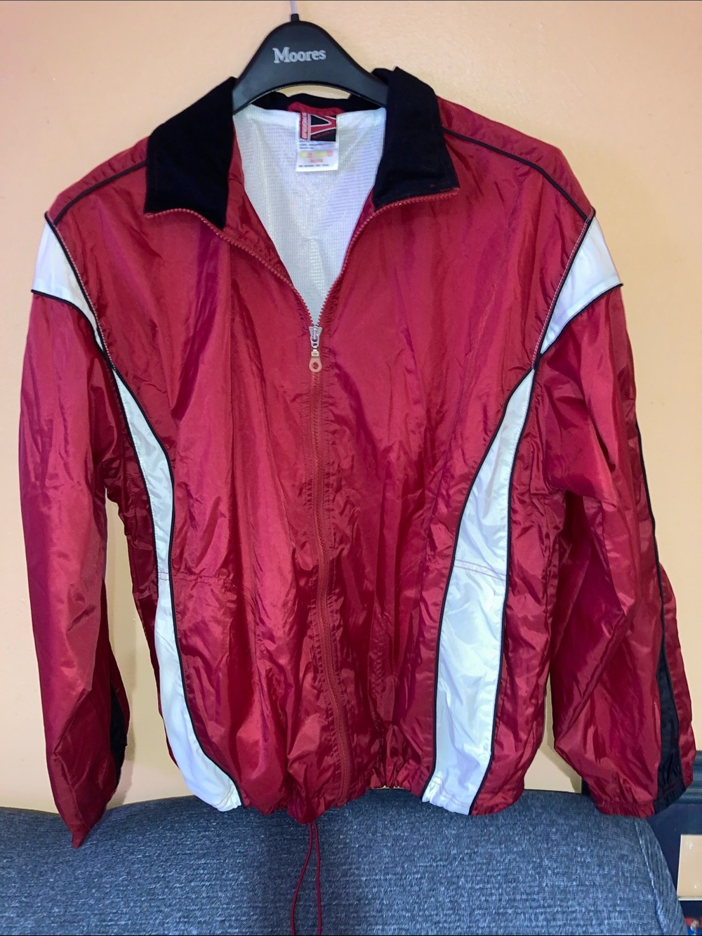 Y2K Brook Men's Red Windbreaker Jacket with White Accents